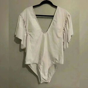 SHEIN 2XL white swimsuit, ruffle sleeves, NWOT